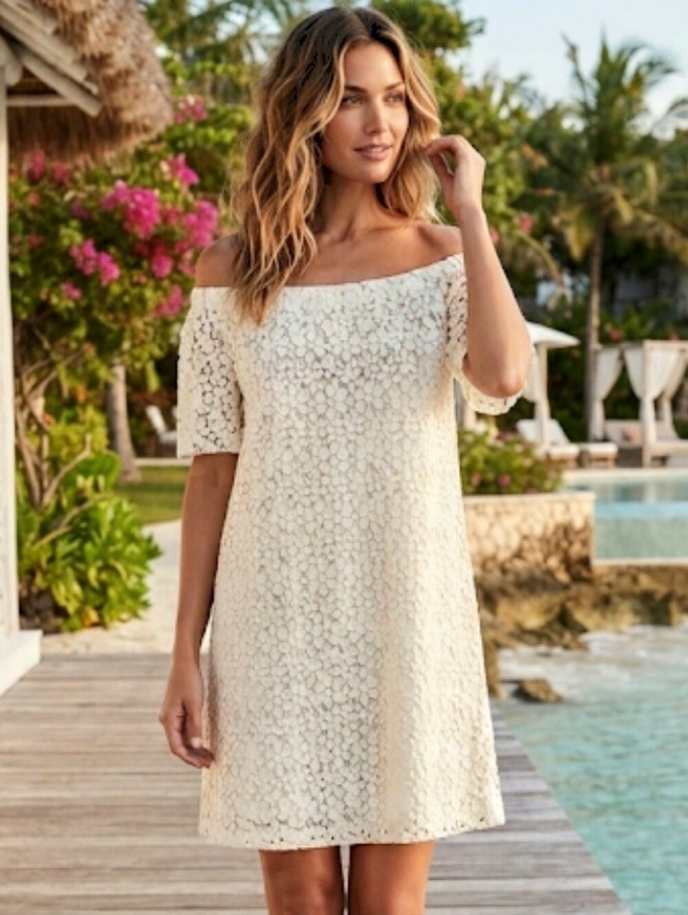 A.L.C. Bolen Ivory Crochet Lace Off Shoulder Shift Dress Size 10 NWT